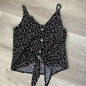Button Front Knotted Heart Print Cami Top